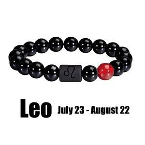 Leo ♌️ Zodiac Beaded Bracelet, Black 8mm Stone/Glass Beads •July 23-August 22•